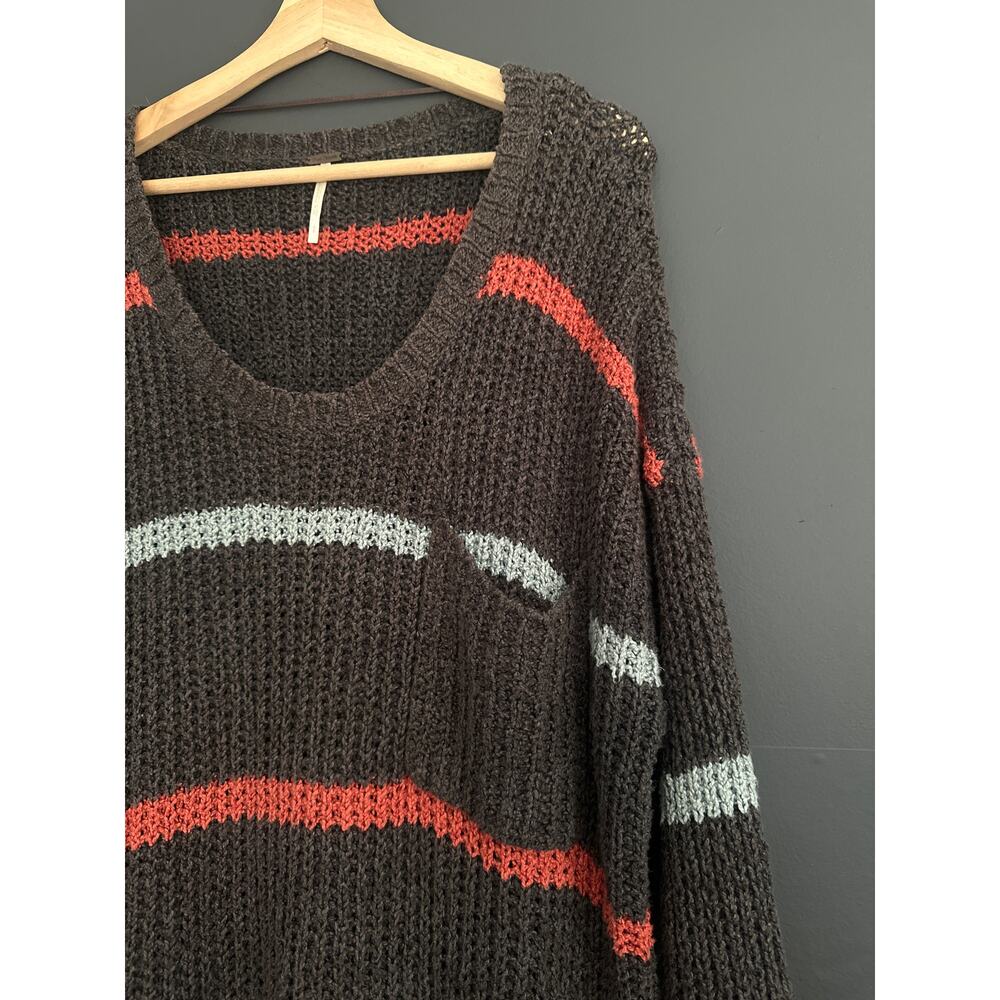 Free People Oversized Knit Striped Sweater Brown Size Small - Picture 3 of 8